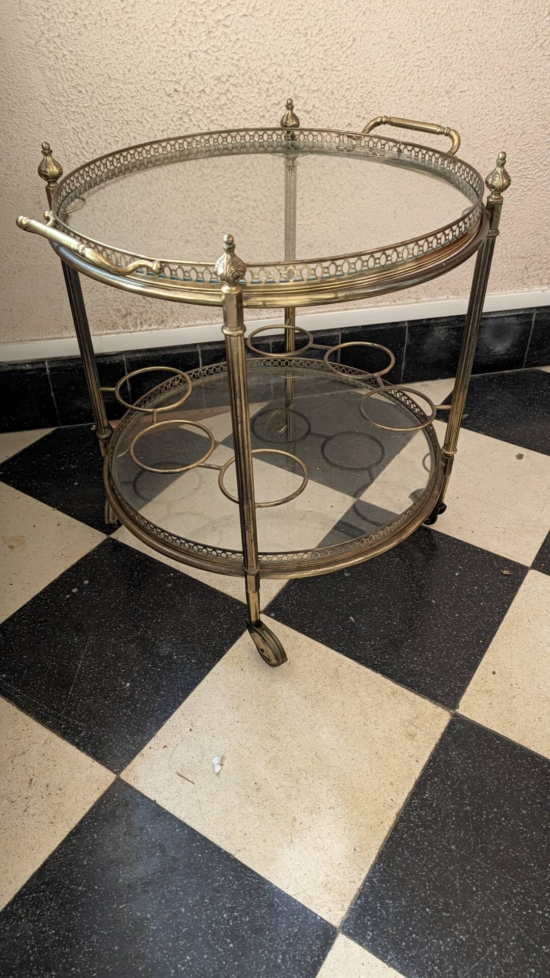Desserte chariot bar en laiton et verre