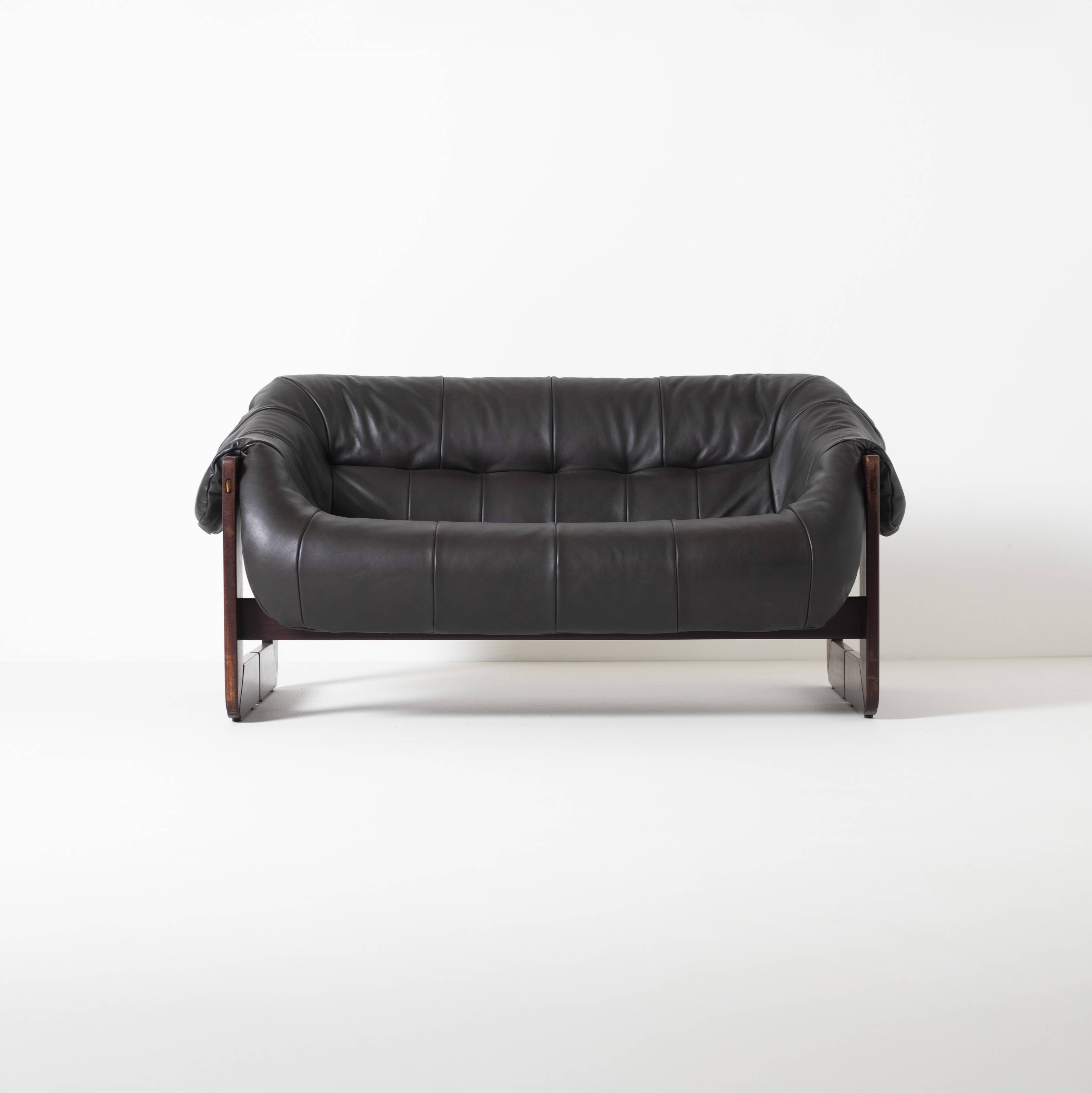 Percival Lafer loveseat Mp-97 in leather, Brazil, 1970s