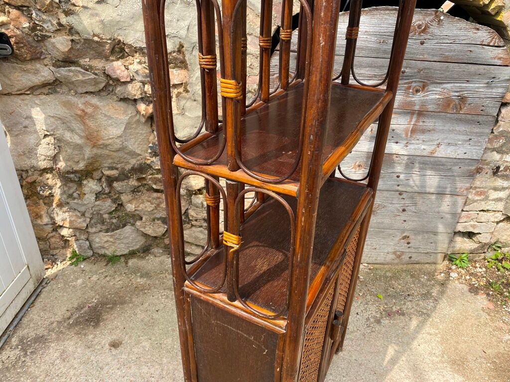 Shelves library in rattan and vintage cannage 70s