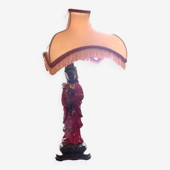 Large woman's lamp with jacques dumont Paris lampshade