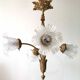 Art nouveau chandelier bronze and pressed glass
