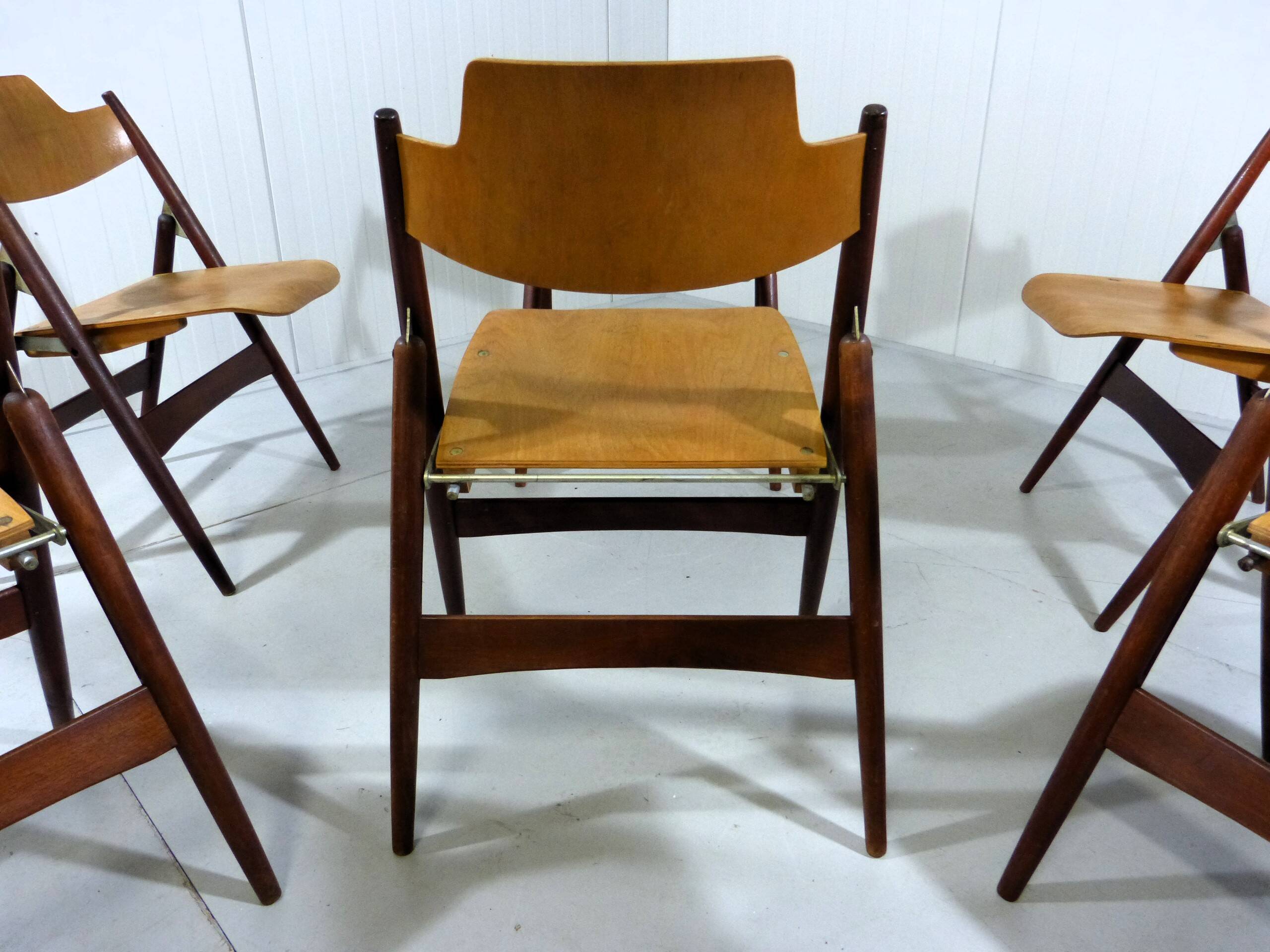 Set of 6 Egon Eiermann SE 18 folding chairs Wilde + Spieth, 1950s