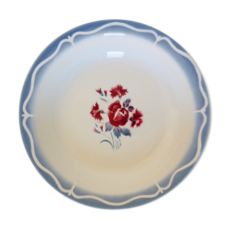 Plat de service rond et creux vintage en porcelaine de Digoin Sarreguemines modèle Nina Rosa