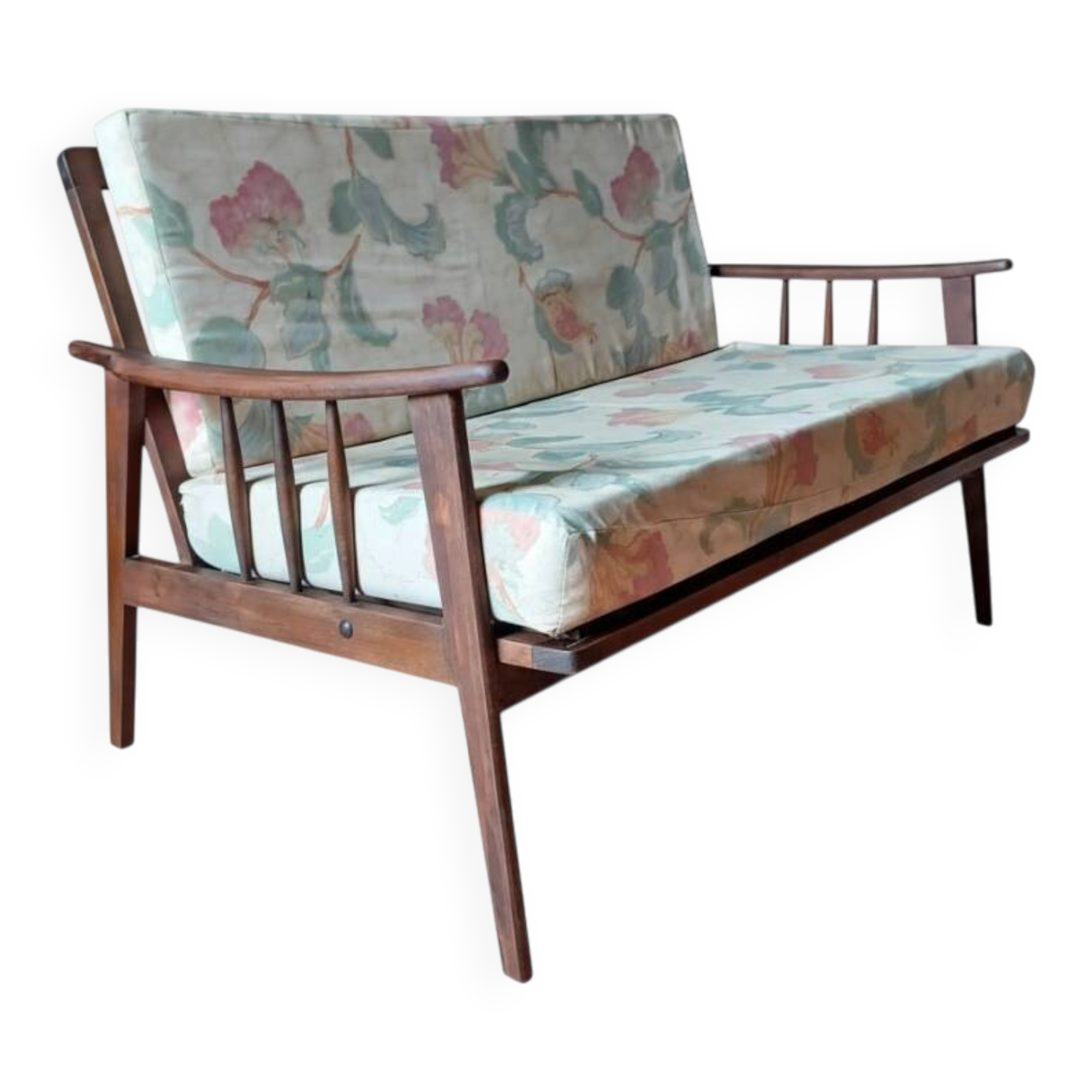 Vintage Scandinavian bench in solid beech from the 1950s with tapered legs.