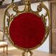 Vintage hanging mirror in gold metal and burgundy velvet – 63 × 24 cm