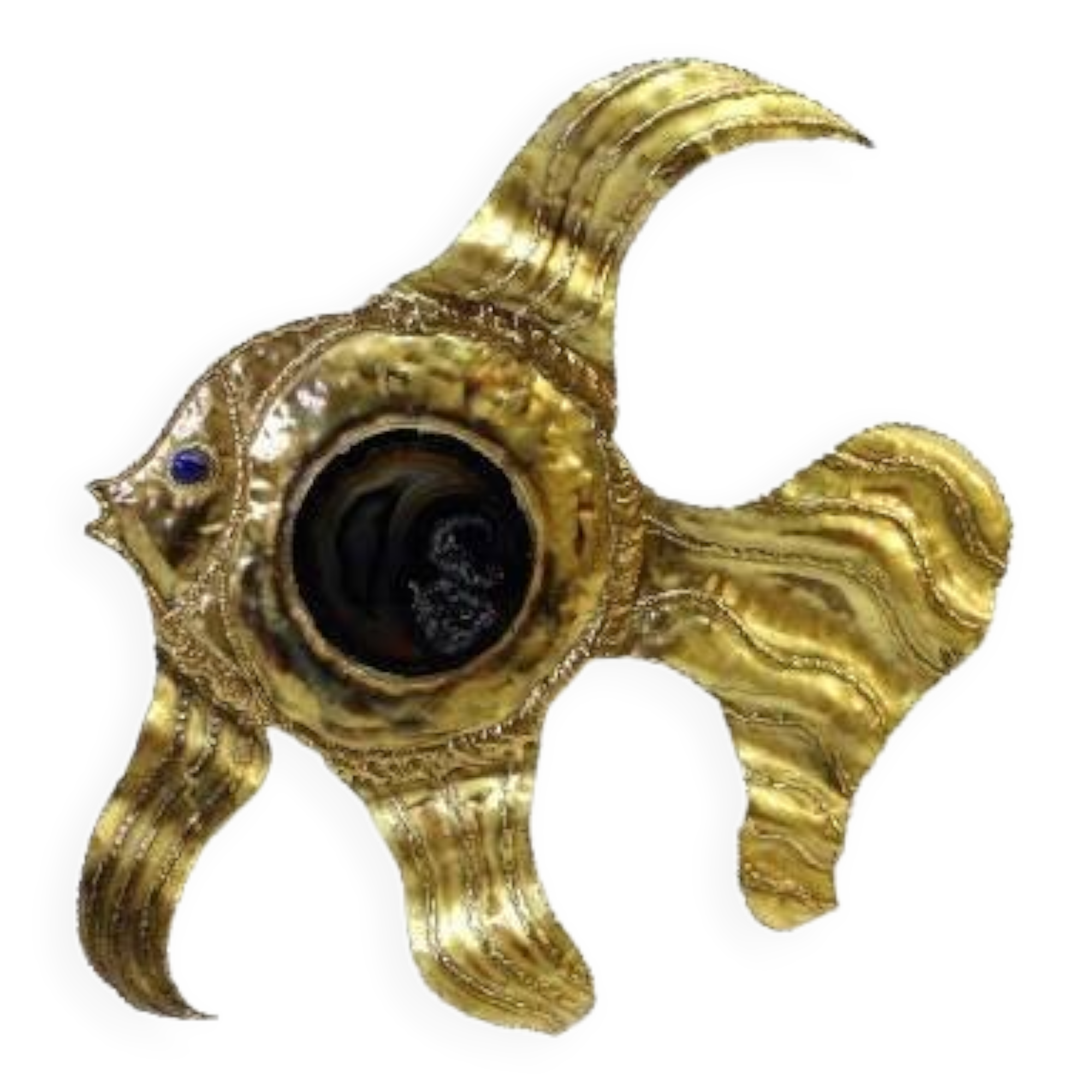 Henri Fernandez, Brass Fish Wall Lamp, Signed