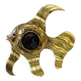 Henri Fernandez, Brass Fish Wall Lamp, Signed