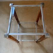 Side table Pierre Vandel Paris, magnifying glass and chrome, engraved brass plate.