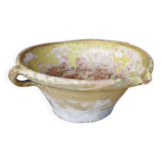 Bol à confit français ancien à glaçure jaune, tian