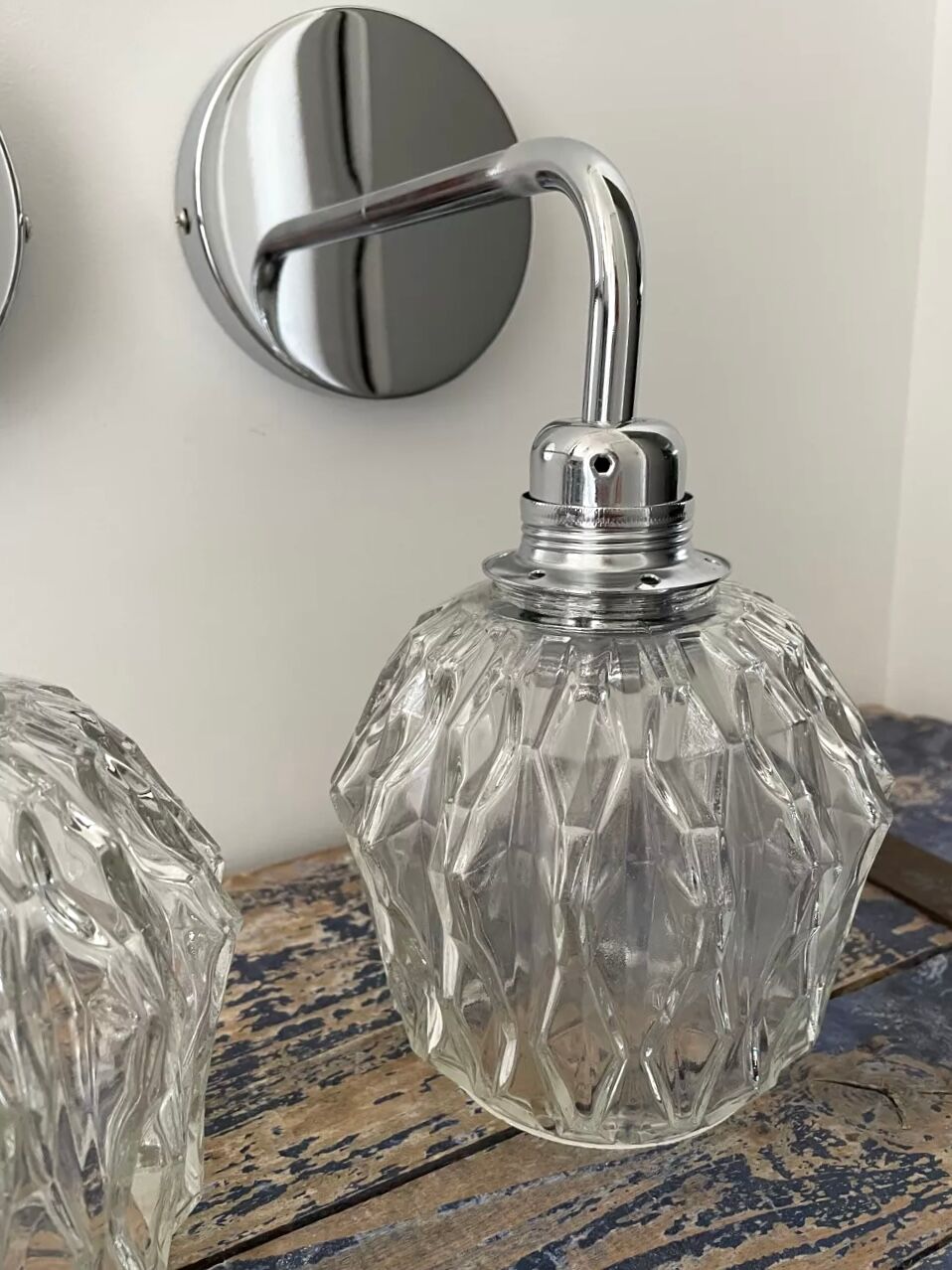 Set of vintage electrified glass wall lamps
