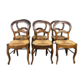 Suite de 6 chaises Louis Philippe paillées en noyer