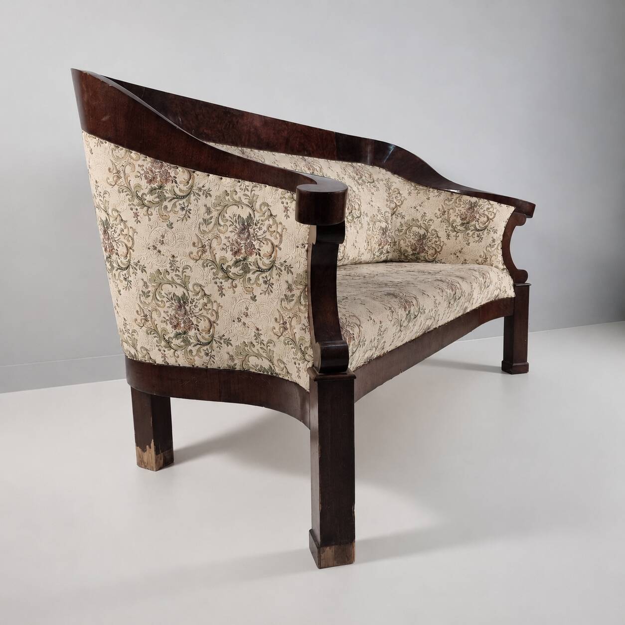 Biedermeier Walnut Veneer Sofa