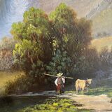 HSP painting "Animated mountain landscape" signed G. Munsch 1875