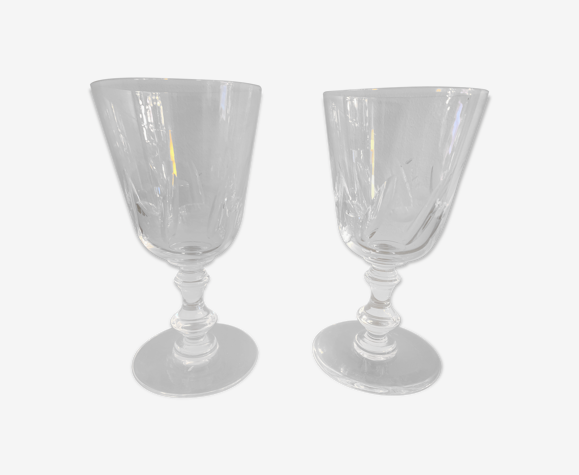 2 verres à pied soufflés en cristal