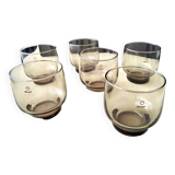 6 Vintage Shell Smoked Glass Glasses