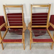 Pair of 50s vintage boomerang armchairs velvet and wood