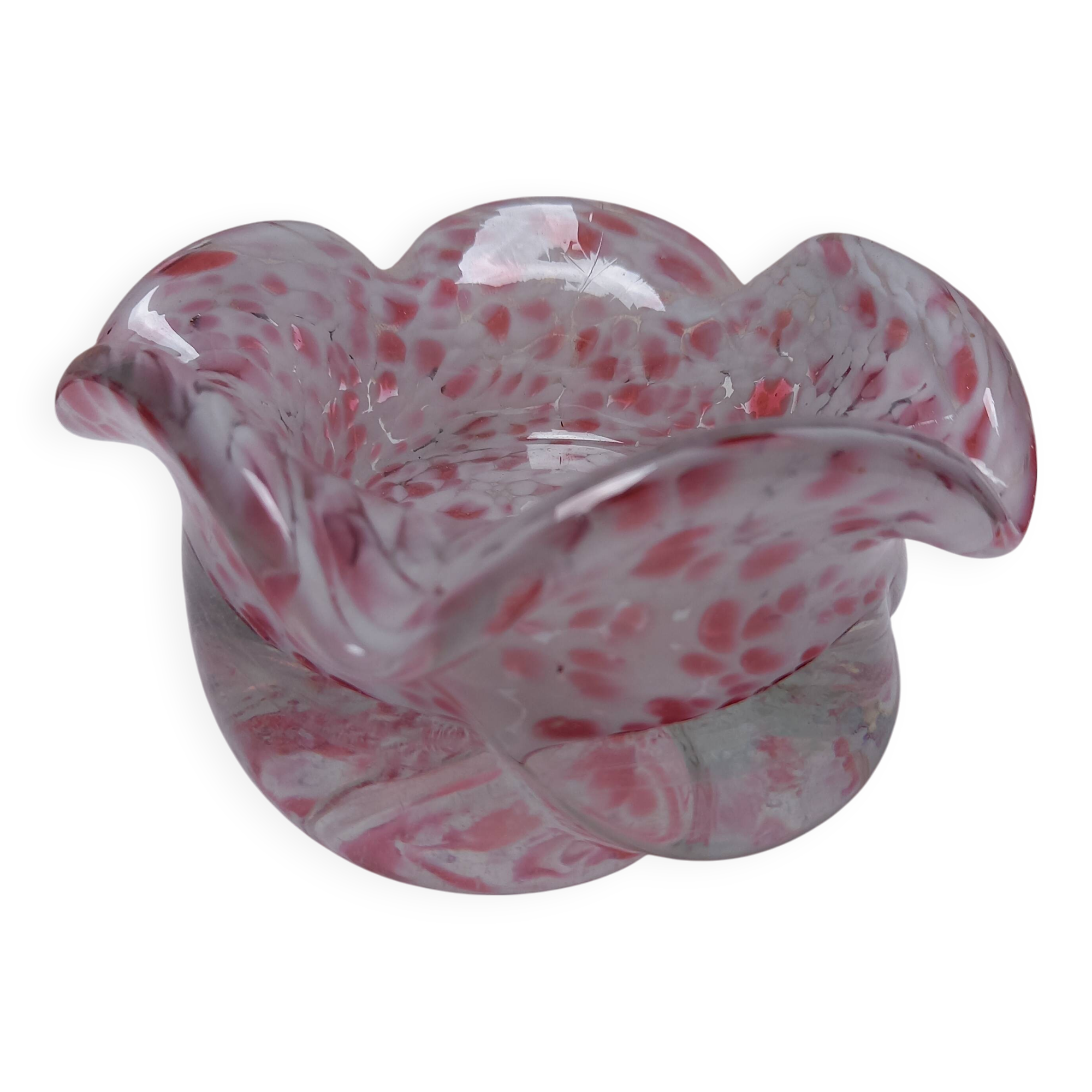 Vide-poche, coupelle en forme de fleur, verre de murano, rose et blanc