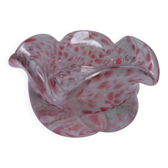 Vide-poche, coupelle en forme de fleur, verre de murano, rose et blanc