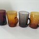 Set of 4 coloured pressed glass mugs, vintage style.