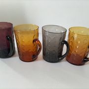 Set of 4 coloured pressed glass mugs, vintage style.