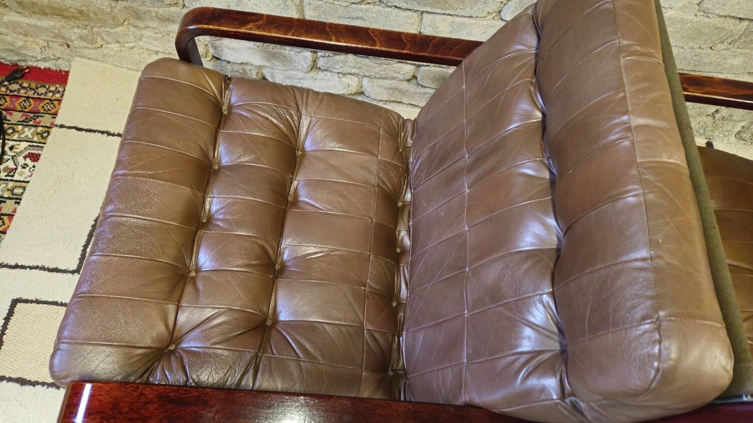 Pair of vintage 1970s faux leather armchairs