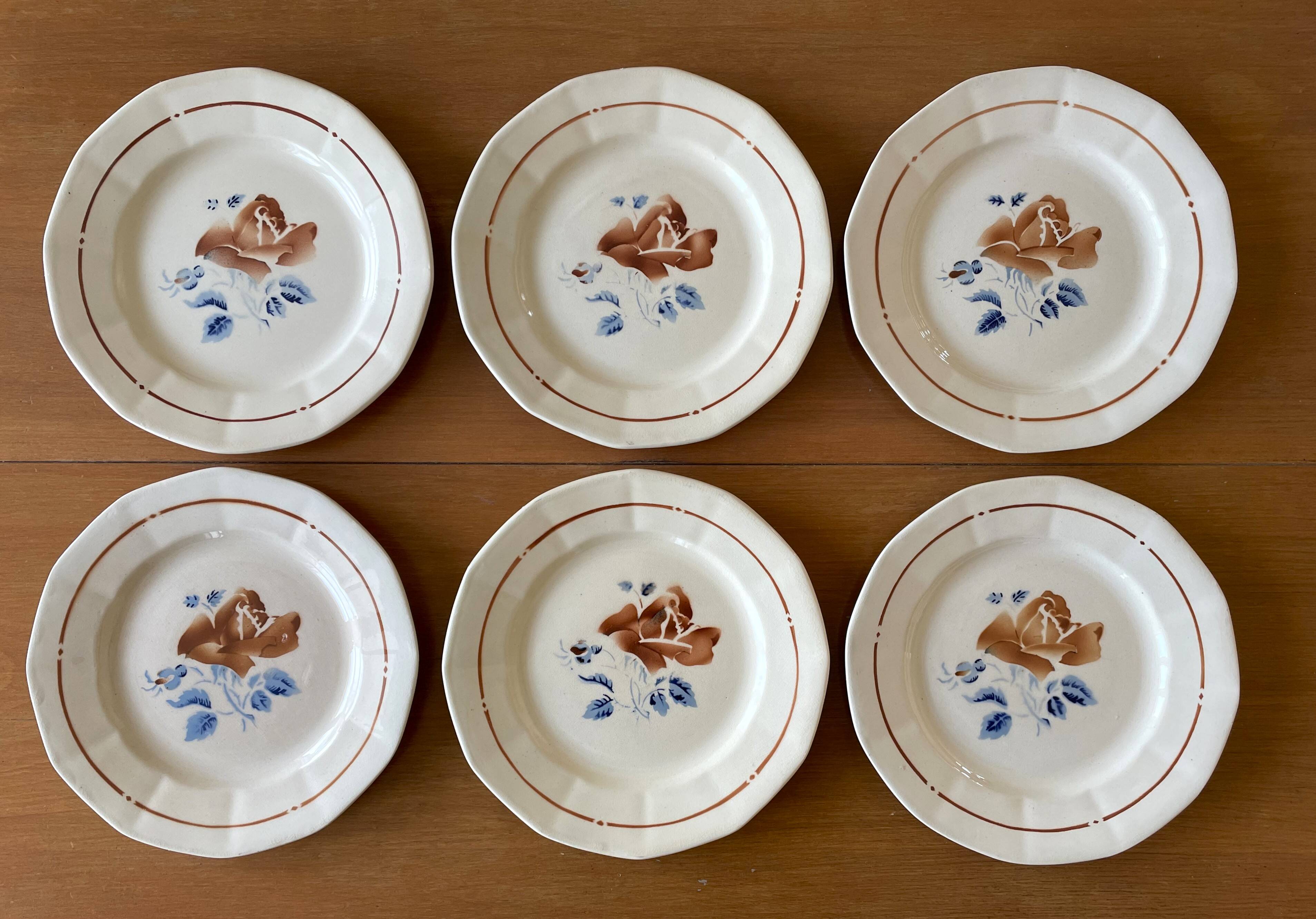 6 antique flat plates in Sarreguemines earthenware