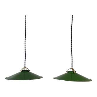Pair of vintage industrial enamelled suspensions