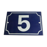 Plaque émaillée numéro 5 bleu et blanc