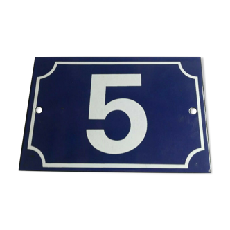 Blue and white enamel plate number 5