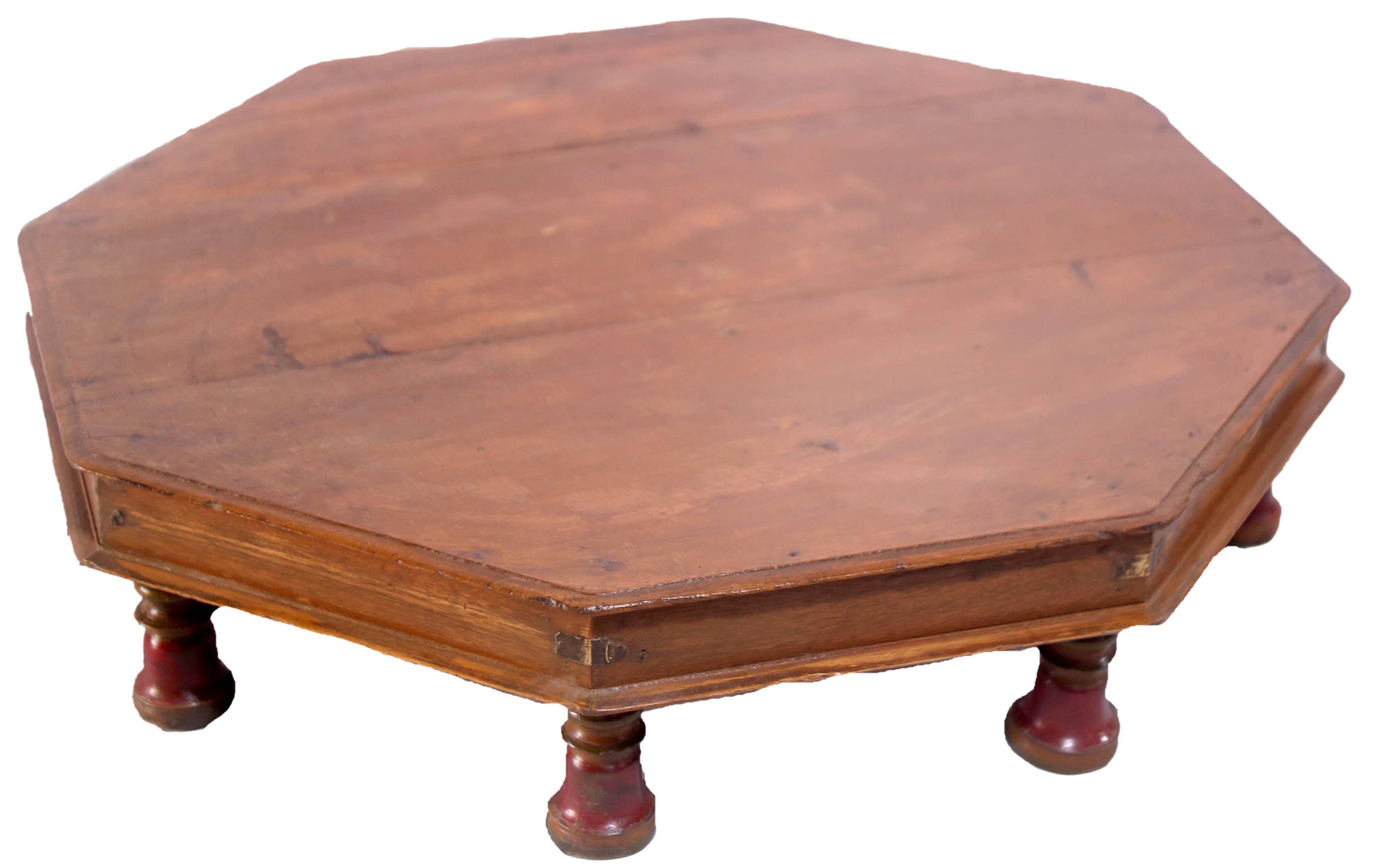 Table à thé bajoot octogonale en teck birman ancien