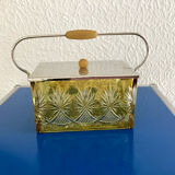 Amber cut crystal bonbonnière, metal mount – Art Deco