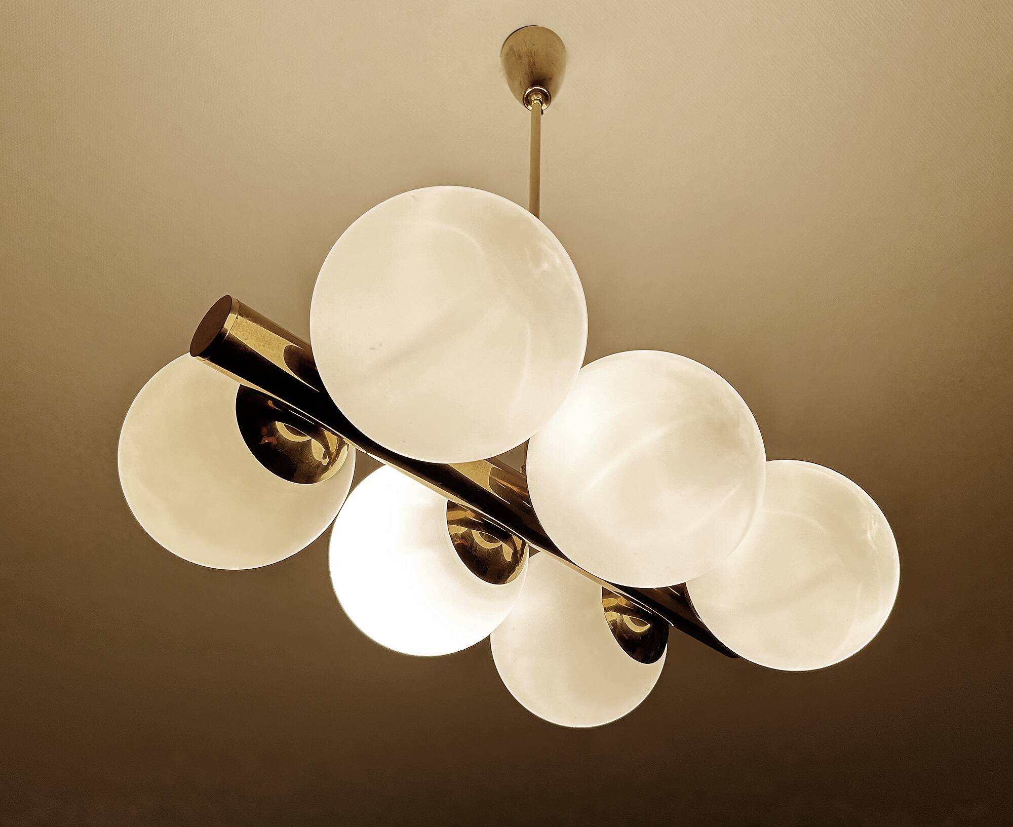 Vintage Glass Brass  Pendant Light, 1950s