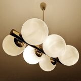 Suspension vintage en verre et laiton, années 1950