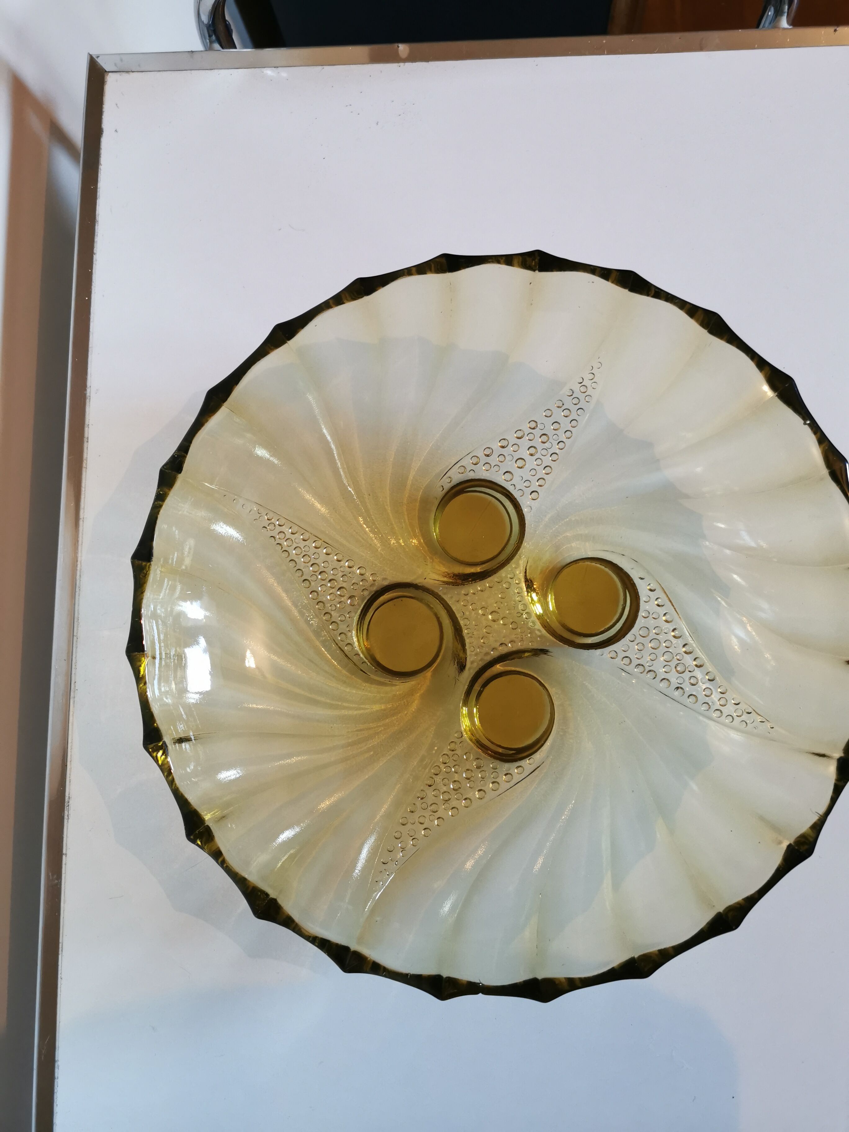 Art Deco dish in yellow glass