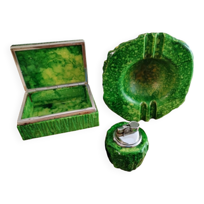 Nécessaire de fumeur en albâtre vert d’Italie, Années 1960