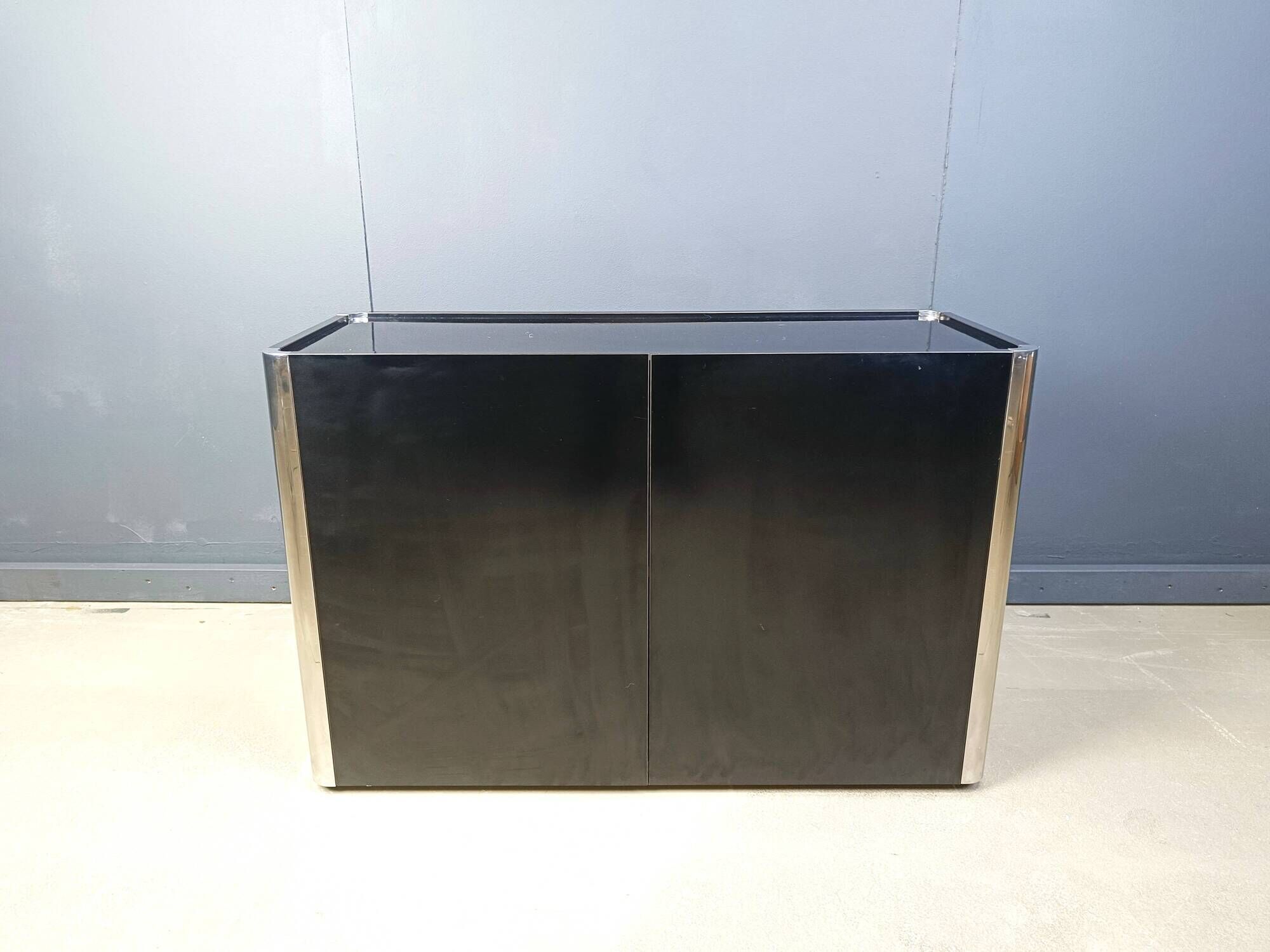 Cabinet in Black Laminate and chrome by Mario Sabot, 1980s