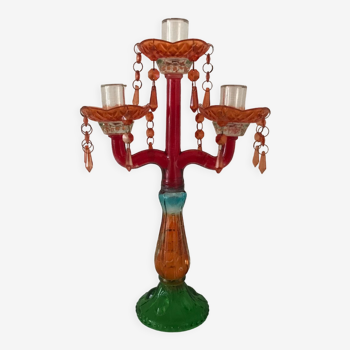 Bougeoir verre pampilles couleurs chandelier baroque