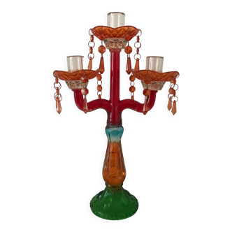 Bougeoir verre pampilles couleurs chandelier baroque