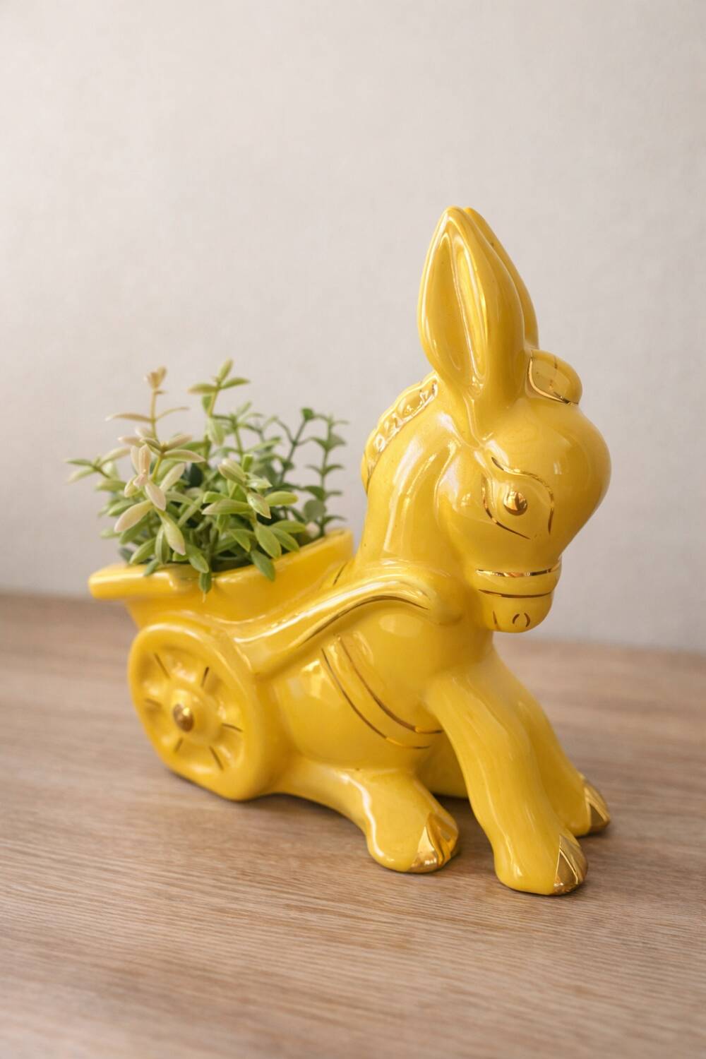Figurine, vintage yellow ceramic donkey