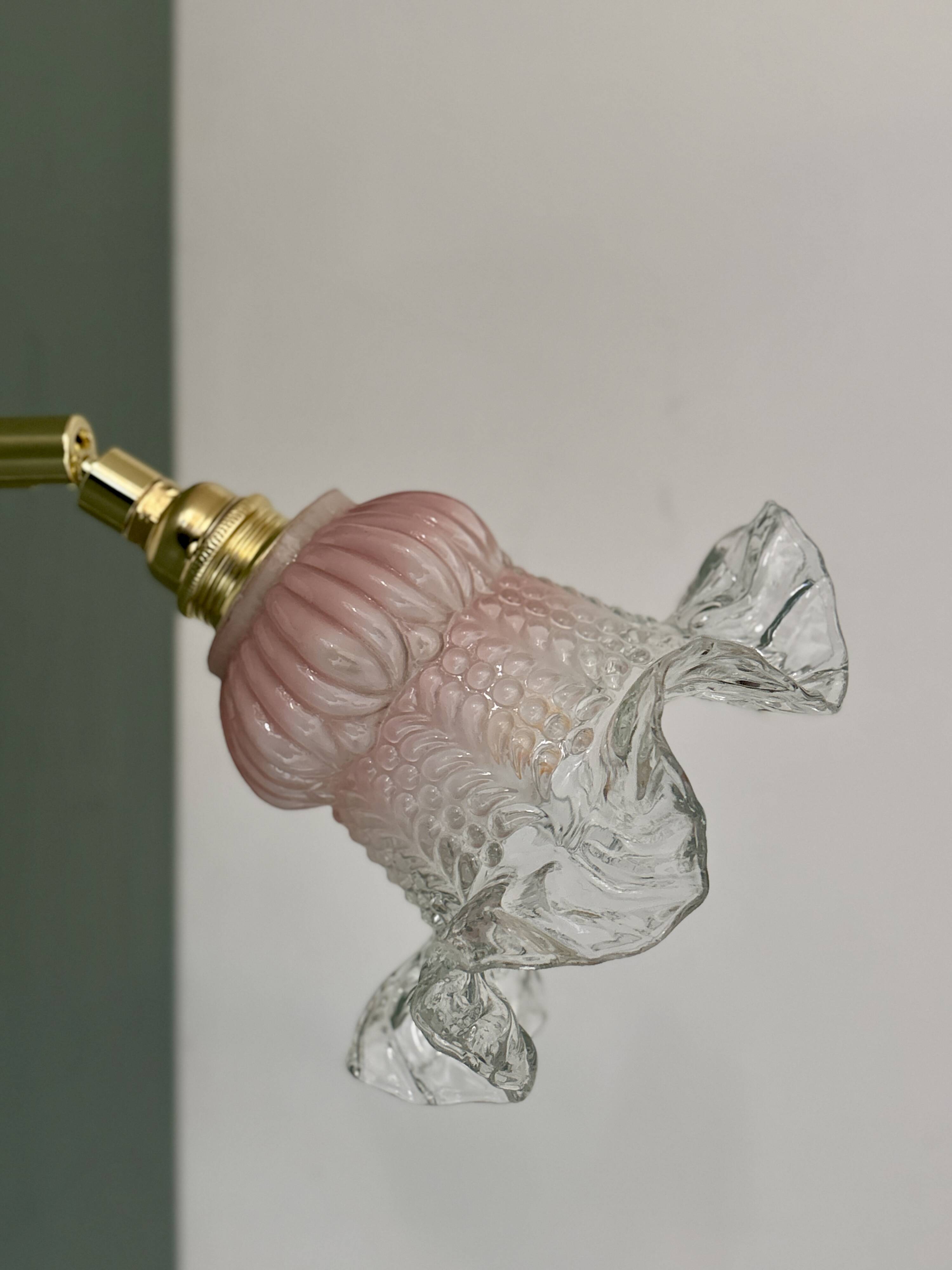Vintage pink and clear glass tulip wall light.