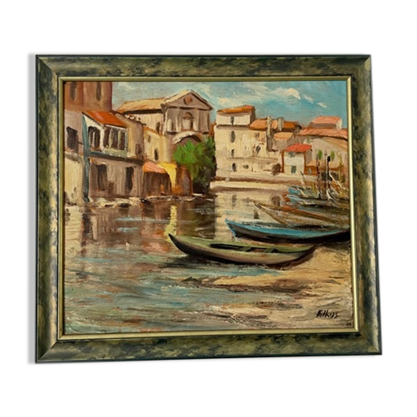Painting signed Filhos oil on panel 1950 "Martigues"