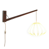 Mid-century pivoting wall lamp with a swing arm, Cocoon, made of teak wood, 1960s.