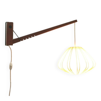 Mid-century pivoting wall lamp with a swing arm, Cocoon, made of teak wood, 1960s.