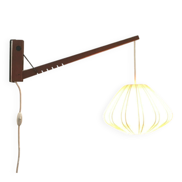 Mid-century pivoting wall lamp with a swing arm, Cocoon, made of teak wood, 1960s.