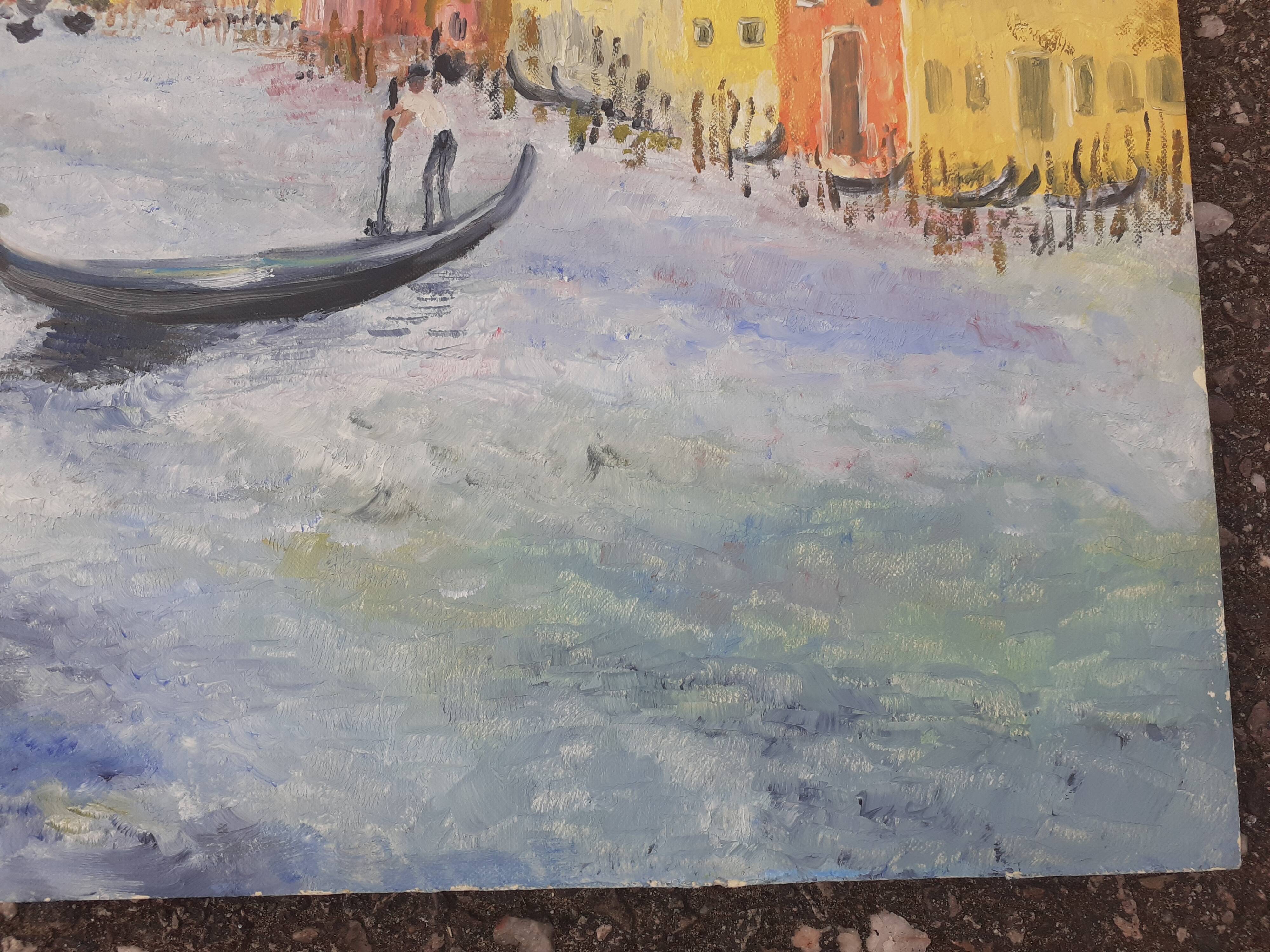 Huile sur panneau du Grand Canal à Venise