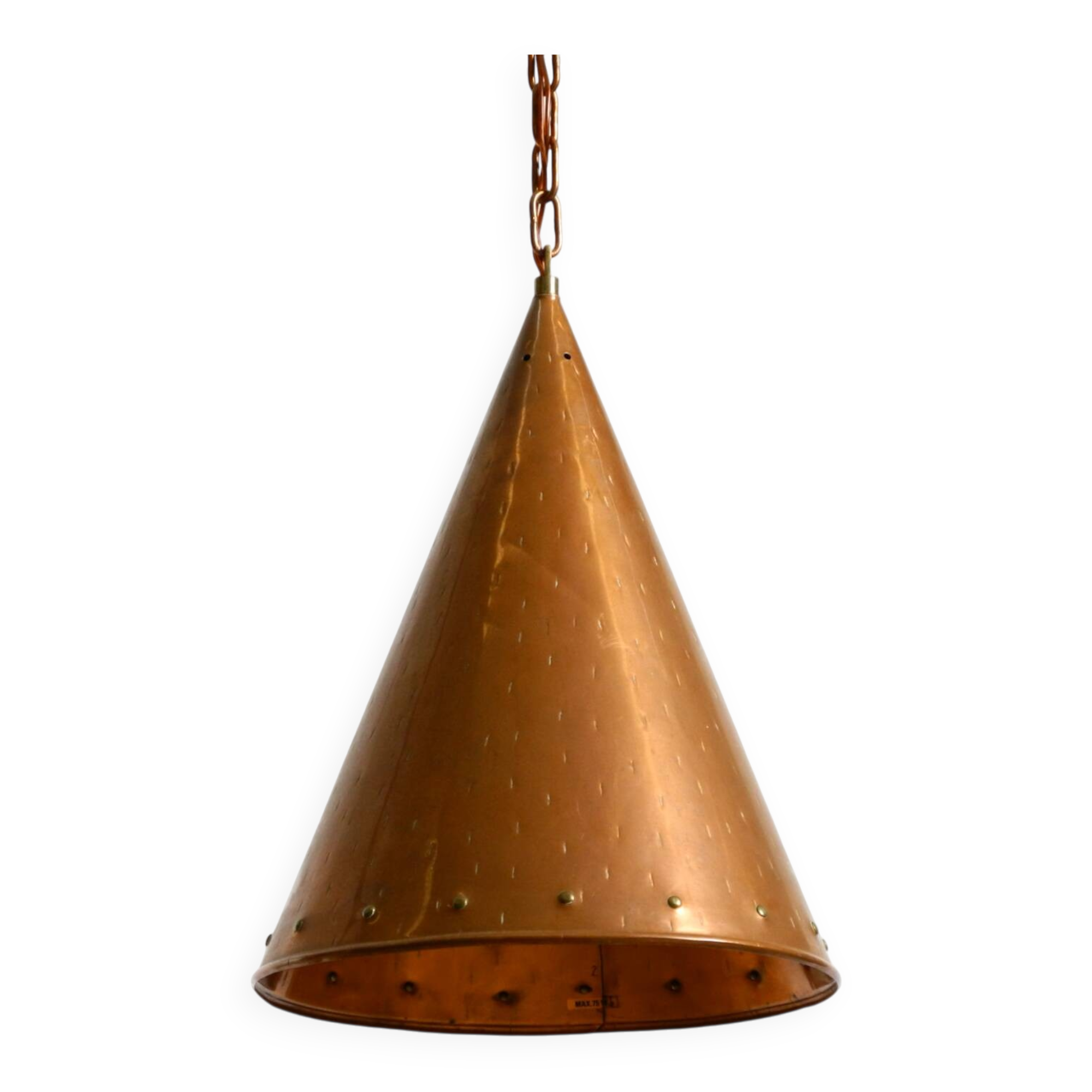 1960s cone pendant lamp in copper by th. valentiner copenhagen denmark