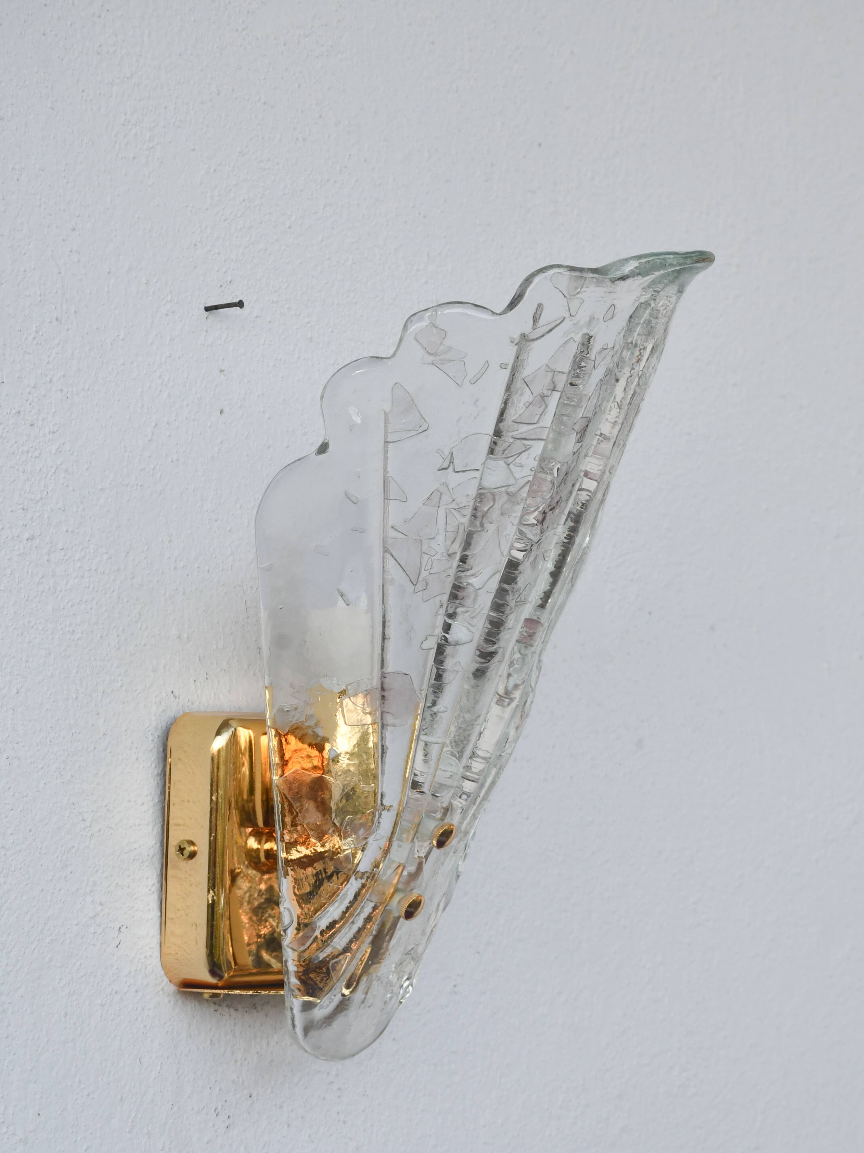 Set of 5 Vintage Italian Murano Glass Wall Lamps, Gold Plated, 1970s