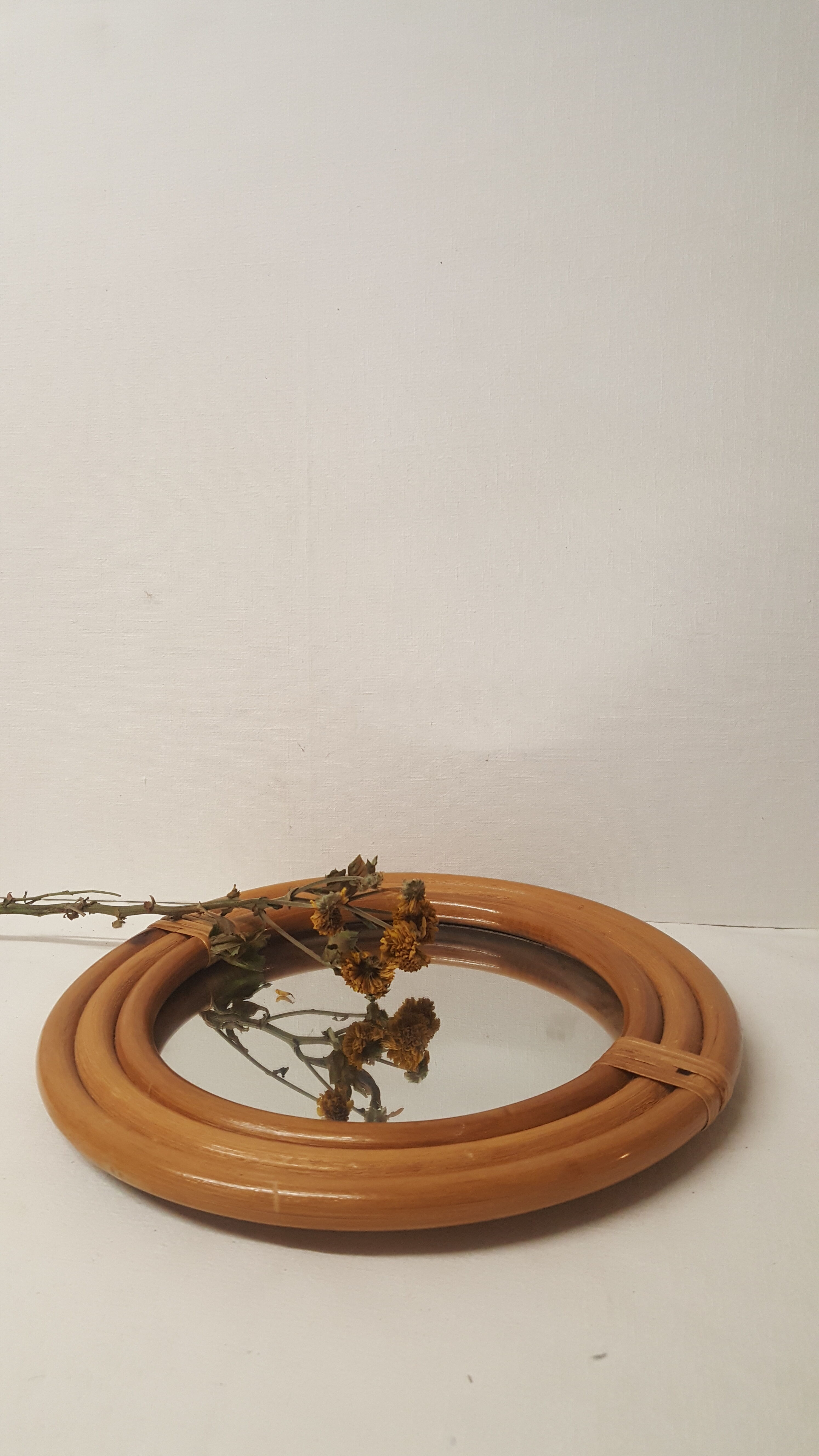 Rattan mirror, vintage 31cm