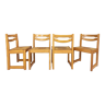 Suite de 4 chaises traîneau vintage Maison Regain années 70 80 en orme et paille