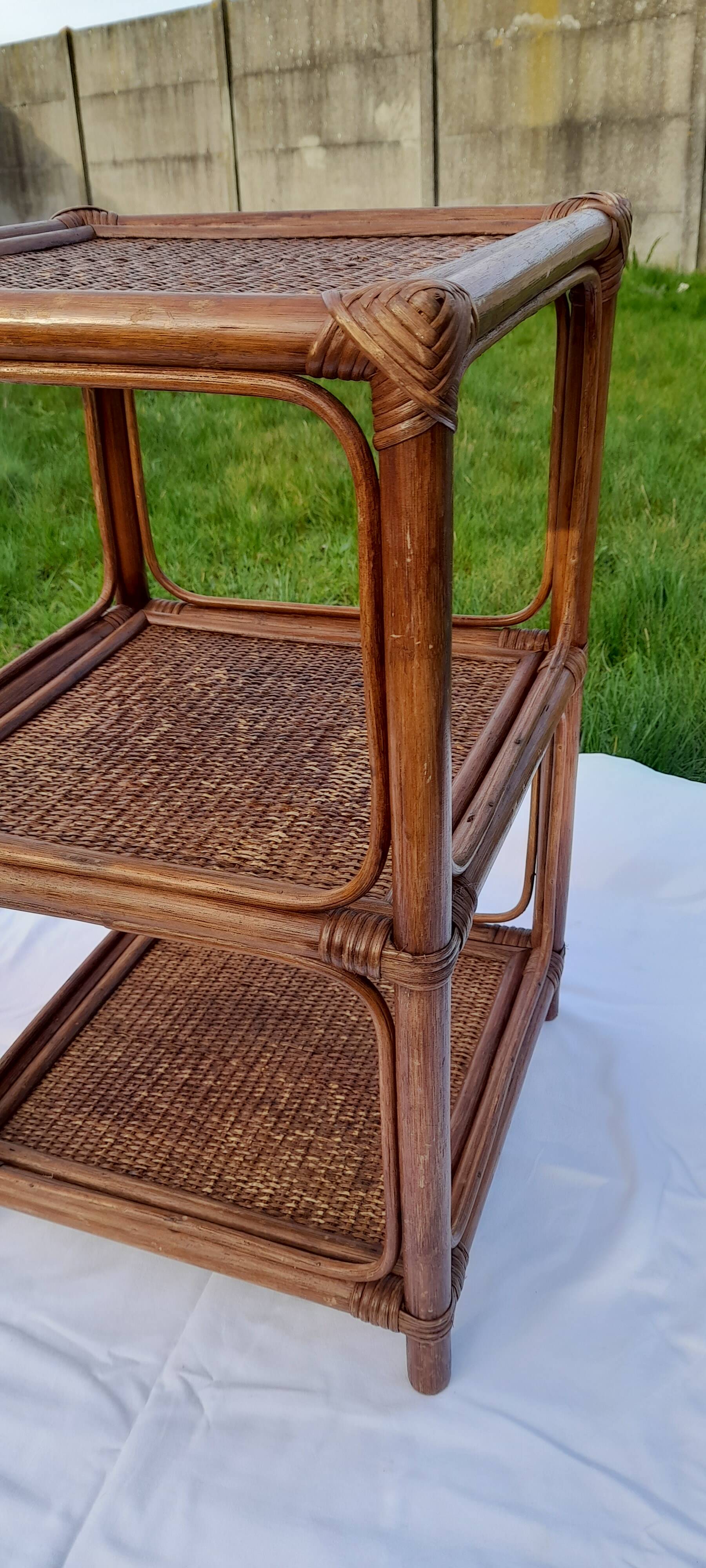 Brown rattan shelf 3 levels H 60 cm